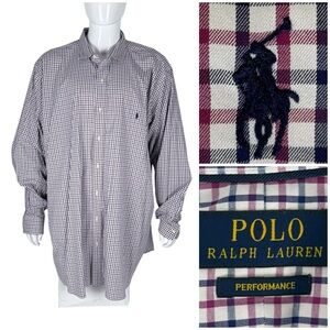 Polo Ralph Lauren Mens 4XLT Shirt Performance Button Down Blue Purple Nylon EUC